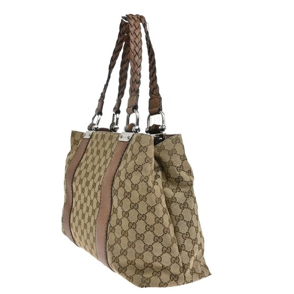 GUCCI Logo GG Pattern Shoulder Tote Bag Bamboo Canvas Leather Brown 36EF407 - Picture 3 of 16